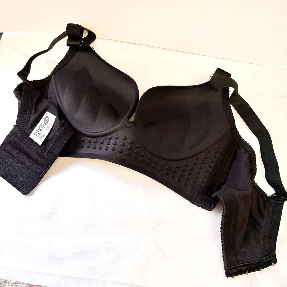 FENGTI Bras Lot Of 2 Push Up 36B Black And Maroon Rhinestones Lace Sexy Lingerie - Picture 4 of 16
